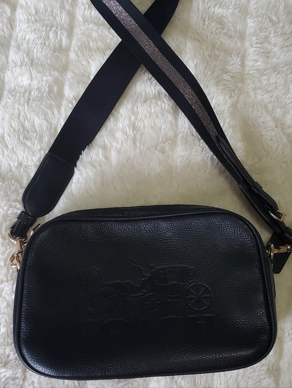Coach Black Leather Crossbody Bag with Embossed Horse and Carriage Logo